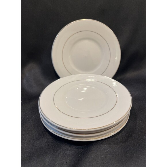 Set of 4 Totally Today 6.25” Dessert Plate White with Gold Trim & Inner Band - Picture 1 of 9